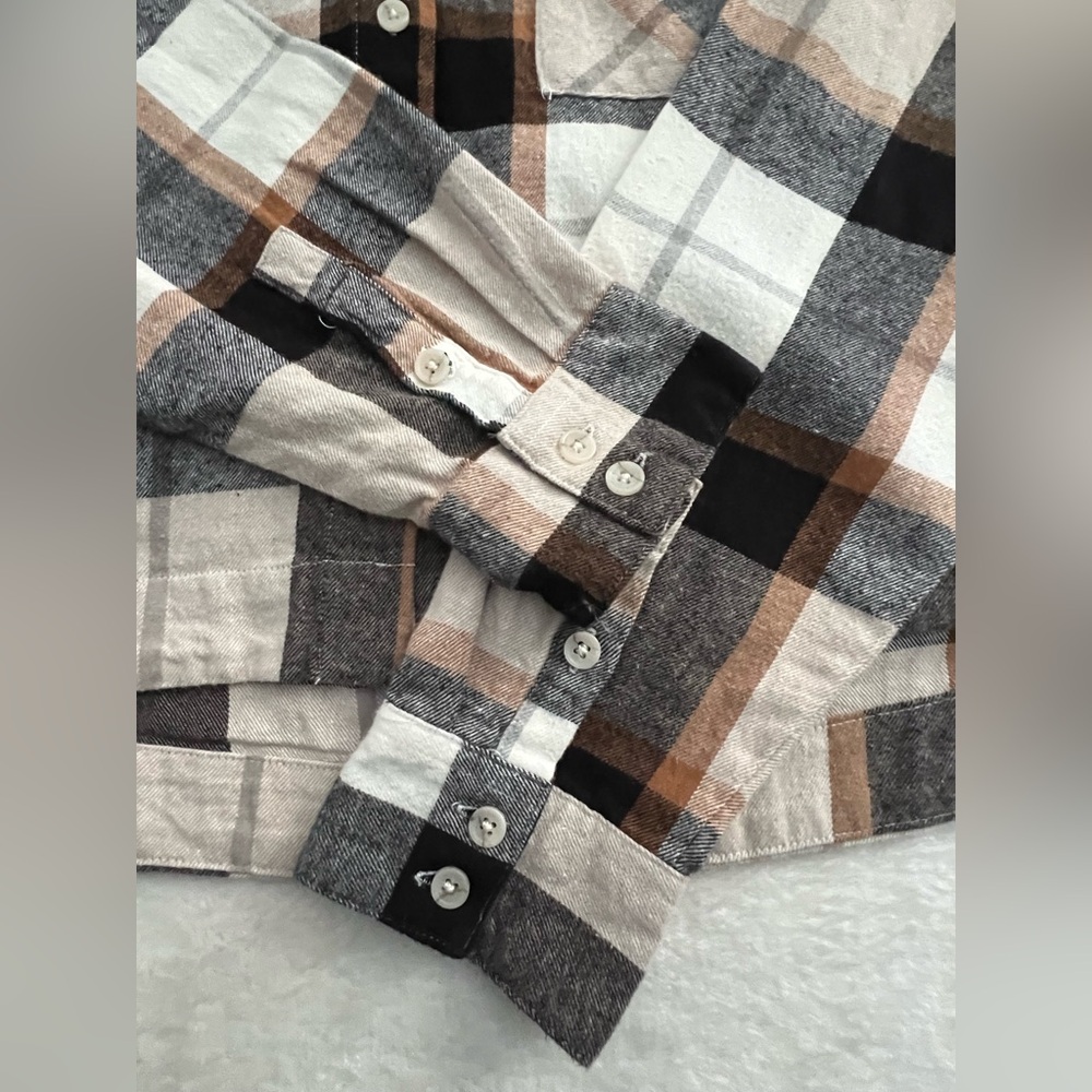 Thread & Supply Plaid Cropped Cotton Button Down Shirt, NWT, Size L - Picture 5 of 15